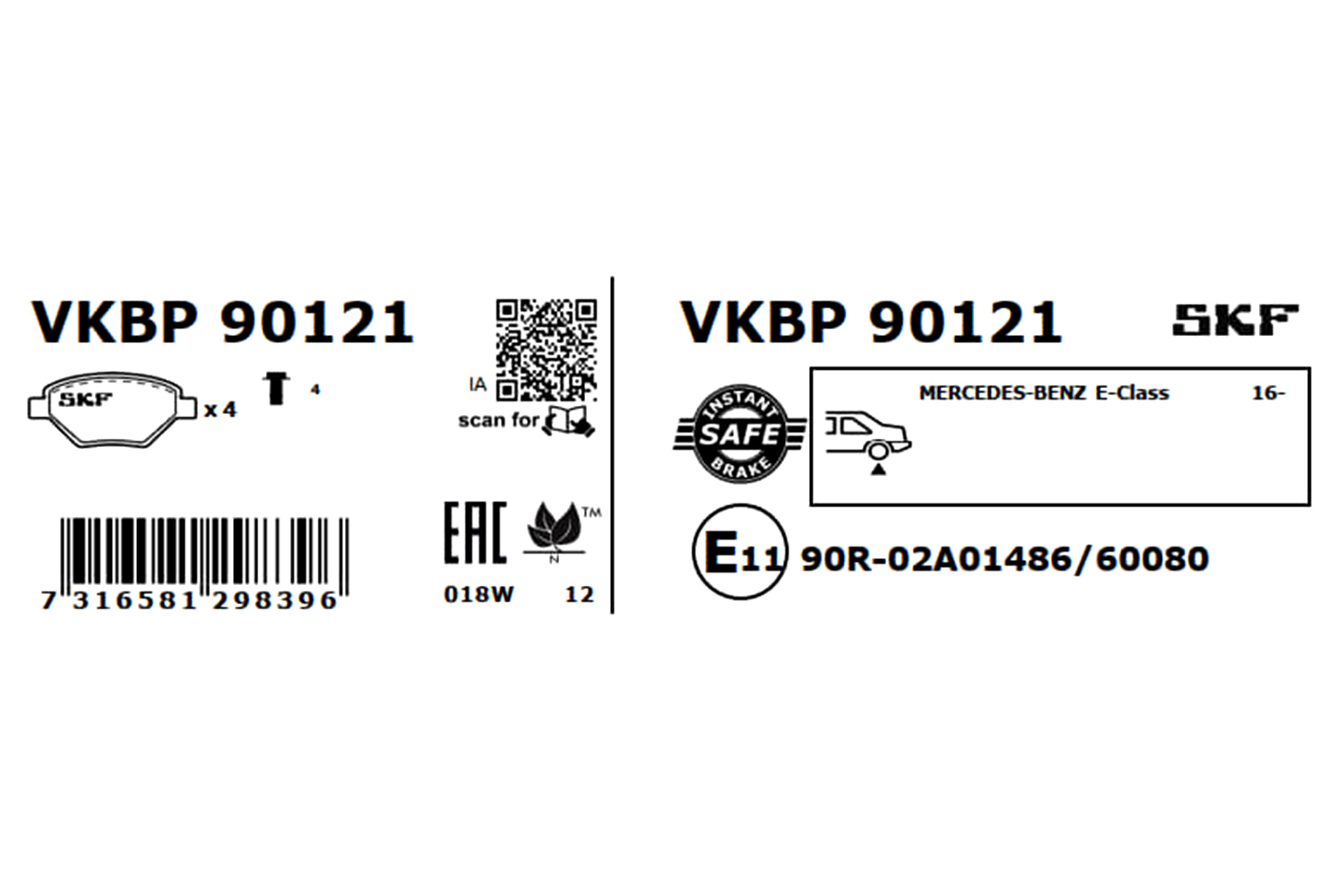 SKF VKBP 90121 Bremsbelagsatz, Scheibenbremse
